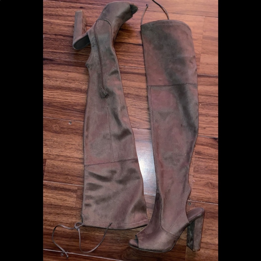 Size 7 open toe thigh high boots